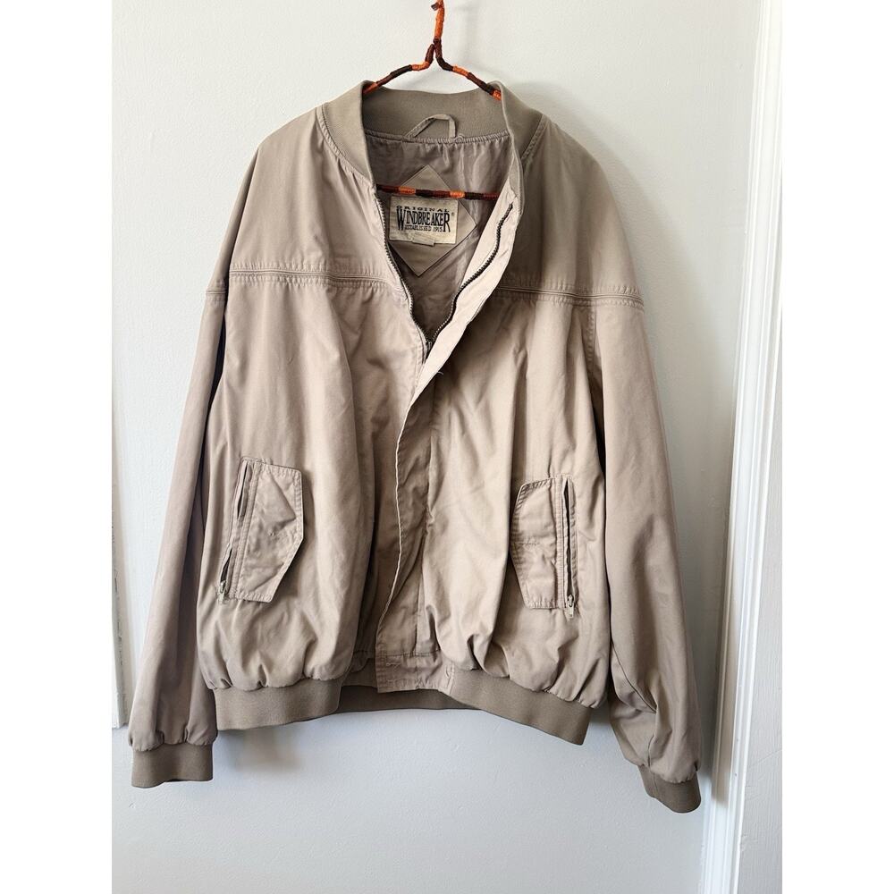 Original Windbreaker Jacket Mock Neck Full Zip Beige Size 3XT Bomber Vintage
